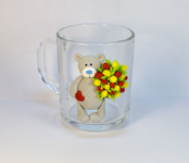 Мишка Тедди с цветами из полимерной глины, лепка кружки с декором